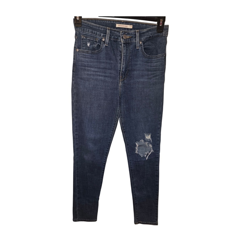 Levi's 721 High Rise Skinny Jeans Dark Wash Distressed Size‎ 29x28